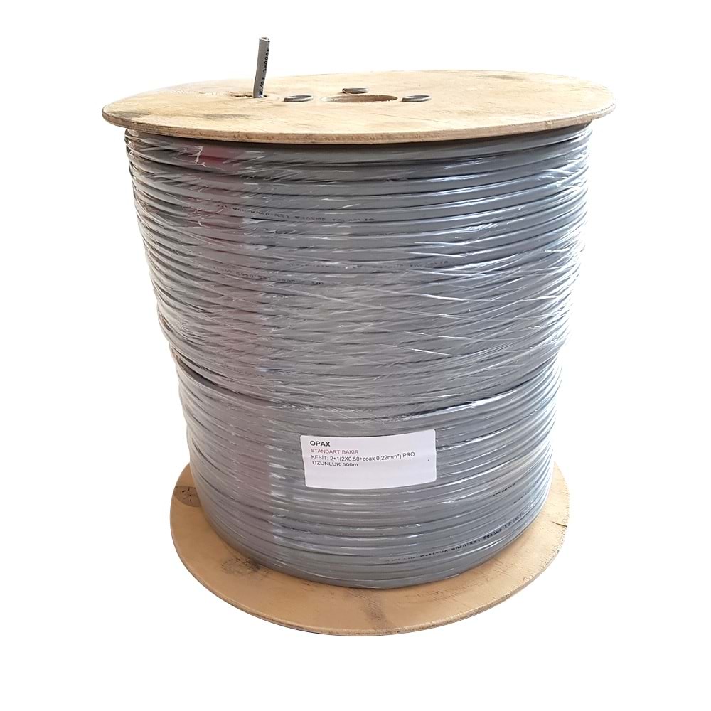 Opax Protech 2+1 CCTV (2x0.50mm+Coax 0,25mm) Kamera Kablosu 500 Metre