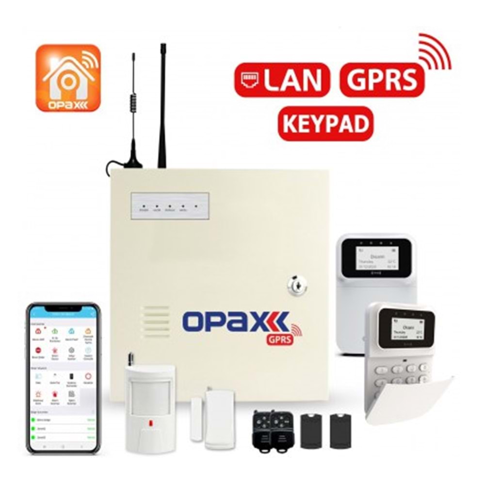 OPAX-2747 GPRS/LAN KABLOLU & KABLOSUZ KEYPADLİ ALARM PANELİ (1 YIL AHM ÜCRETSİZ)