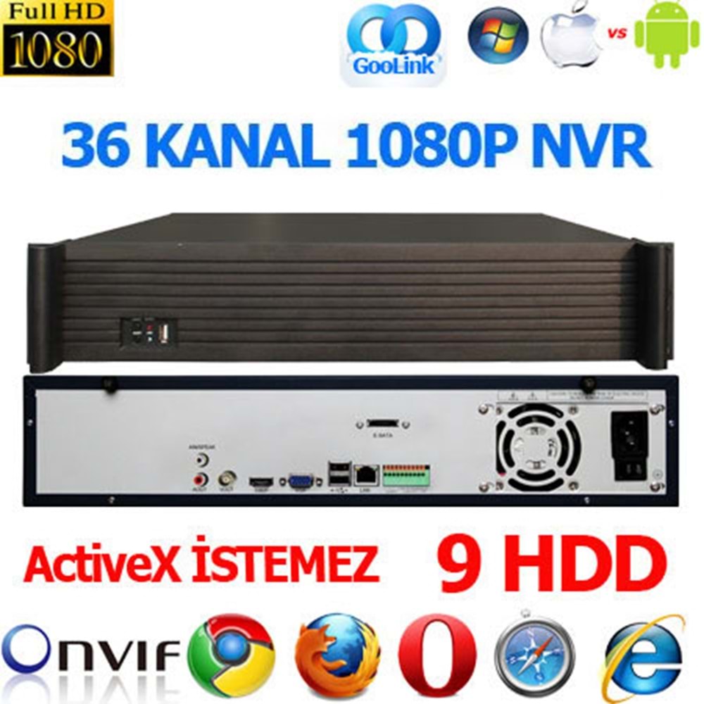 OPX-6001-64EH 36 Kanal 1080P/25 Kanal 3 MP/16 Kanal 5 MP 9 HDD NVR Kayıt Cihazı