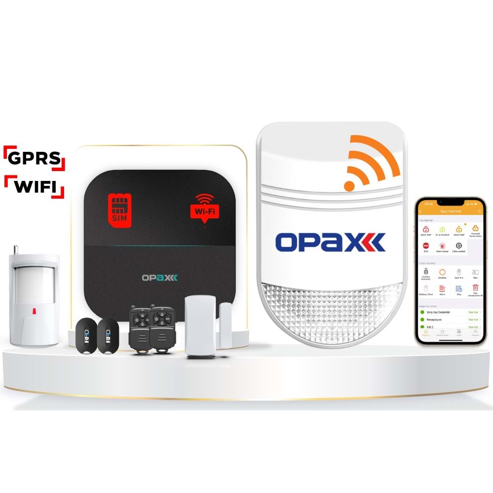 OPAX-W20 GPRS I WIFI & BGR-09 KABLOSUZ SİRENLİ NETWORK ALARM SİSTEMİ (1 YIL AHM ÜCRETSİZ)